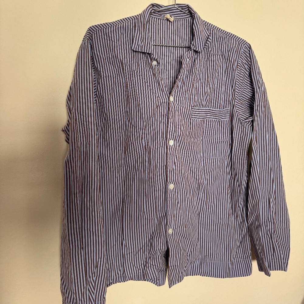 TEKLA blue and brown stripe LS pajama top